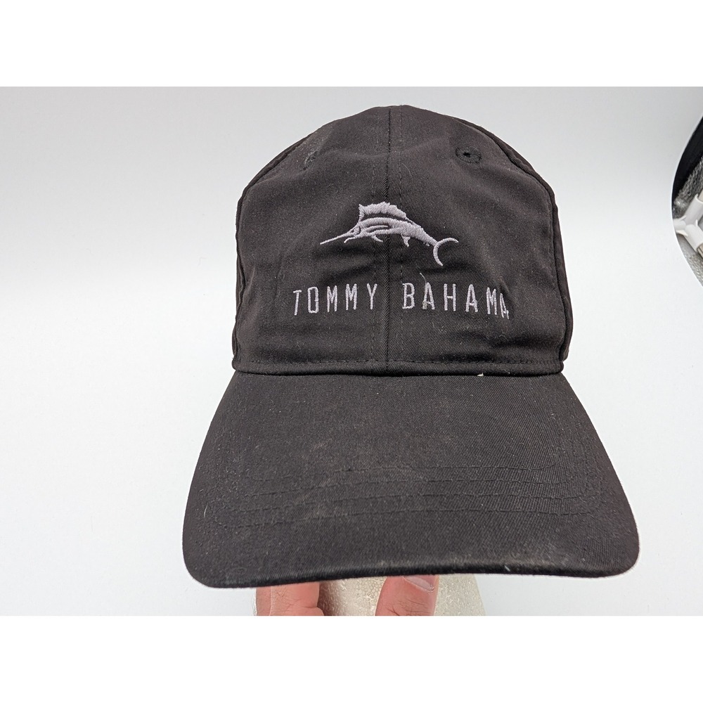 Tommy Bahama Mens Black Embroidered Logo Baseball Hat Adjustable Strap One Size